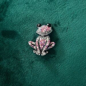 Sparkling Frog Brooch - Pink and Silver